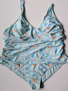 Disney Mickey Minnie Mouse Tropical One Piece Swimsuit Mint Green Floral Sz XXL